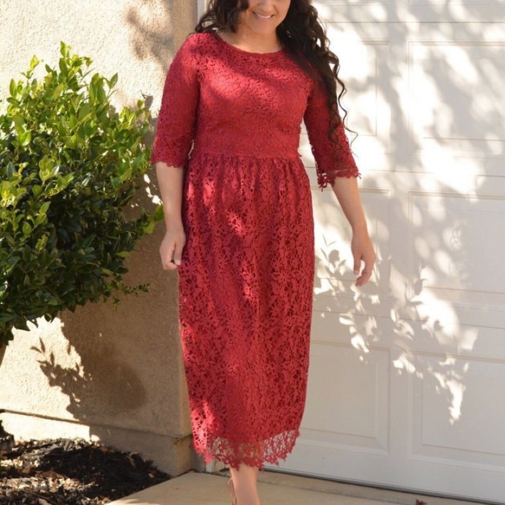 Roolee Red Lace Midi Dress